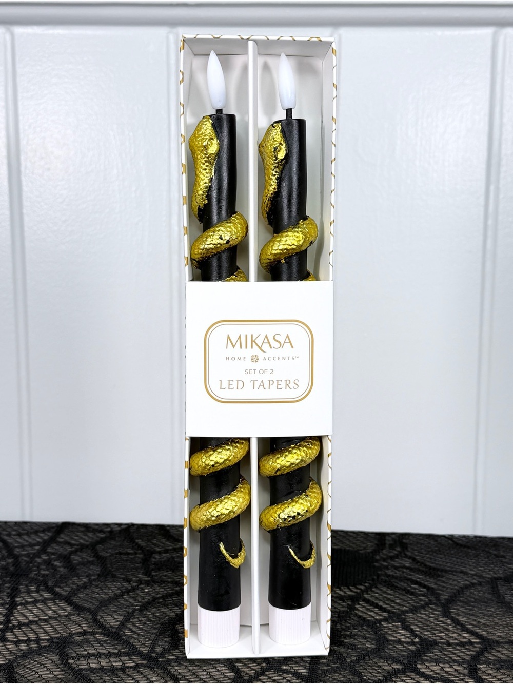 NEW Mikasa 10” Gold Snake LED Halloween Taper Candles